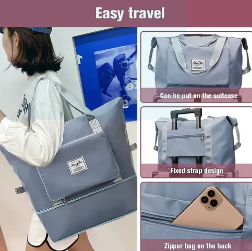 Blue Foldable Unisex Travel Duffle Bag | SYandMarket